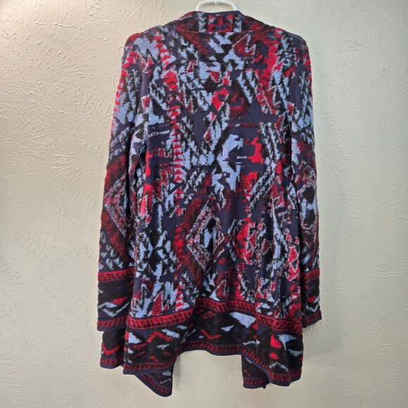 Lucky Brand Southwestern Cardigan Sweater M Blue Draped Boho Aztec Hippie Top - Picture 6 of 14